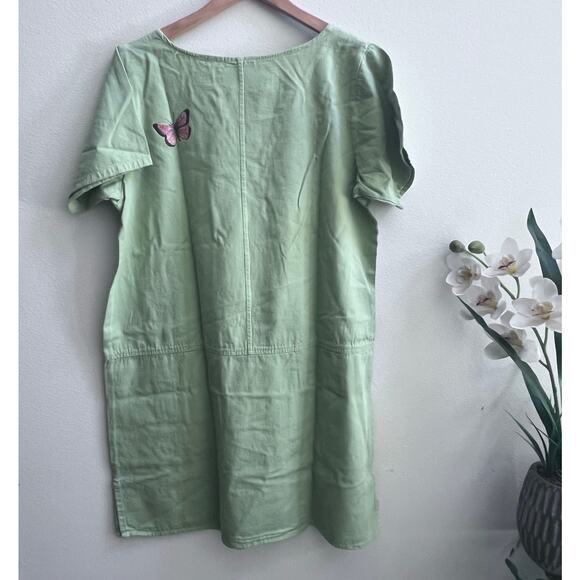 Vintage Gemini II Women's Green Butterflies Pockets Short Sleeve Boxy Dress L - Picture 2 of 7